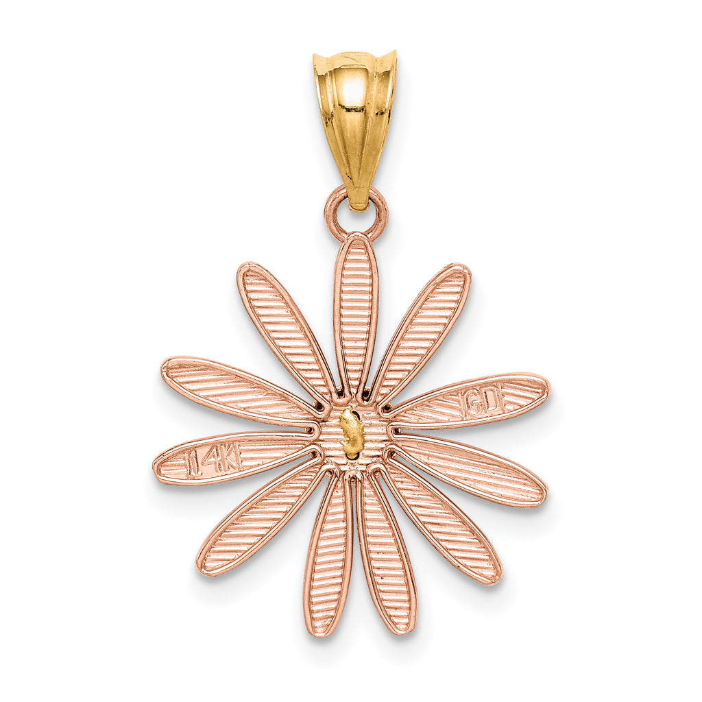 14K Two-Tone Rose and Yellow Gold Daisy Pendant  Solid, Casted, Elegant Design