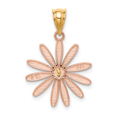 14K Two-Tone Rose and Yellow Gold Daisy Pendant  Solid, Casted, Elegant Design