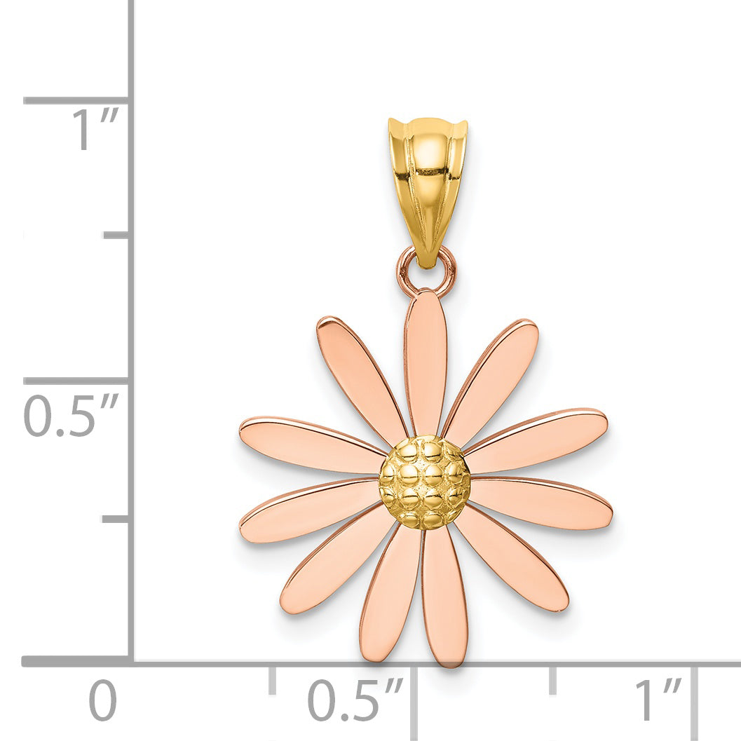 14K Two-Tone Rose and Yellow Gold Daisy Pendant  Solid, Casted, Elegant Design
