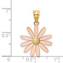 14K Two-Tone Rose and Yellow Gold Daisy Pendant  Solid, Casted, Elegant Design