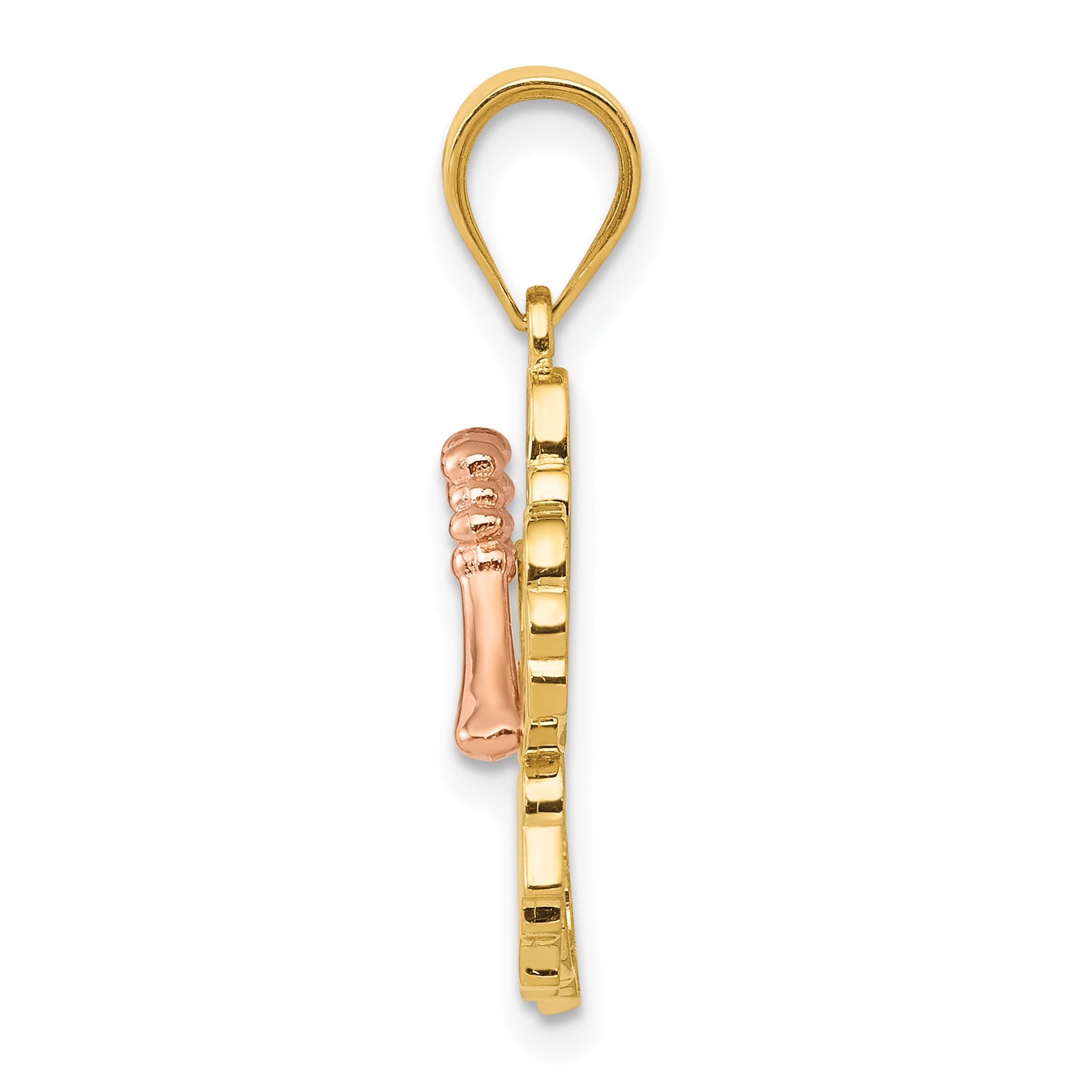 14k Yellow and Rose Gold Hibiscus Pendant with Polished Two-Tone Finish