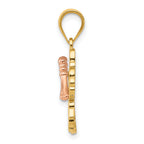 14k Yellow and Rose Gold Hibiscus Pendant with Polished Two-Tone Finish
