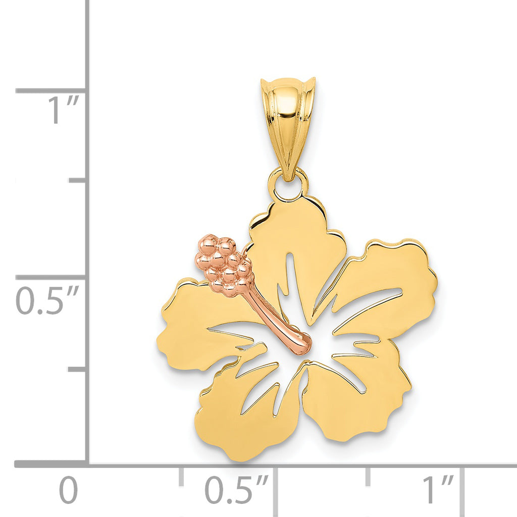 14k Yellow and Rose Gold Hibiscus Pendant with Polished Two-Tone Finish