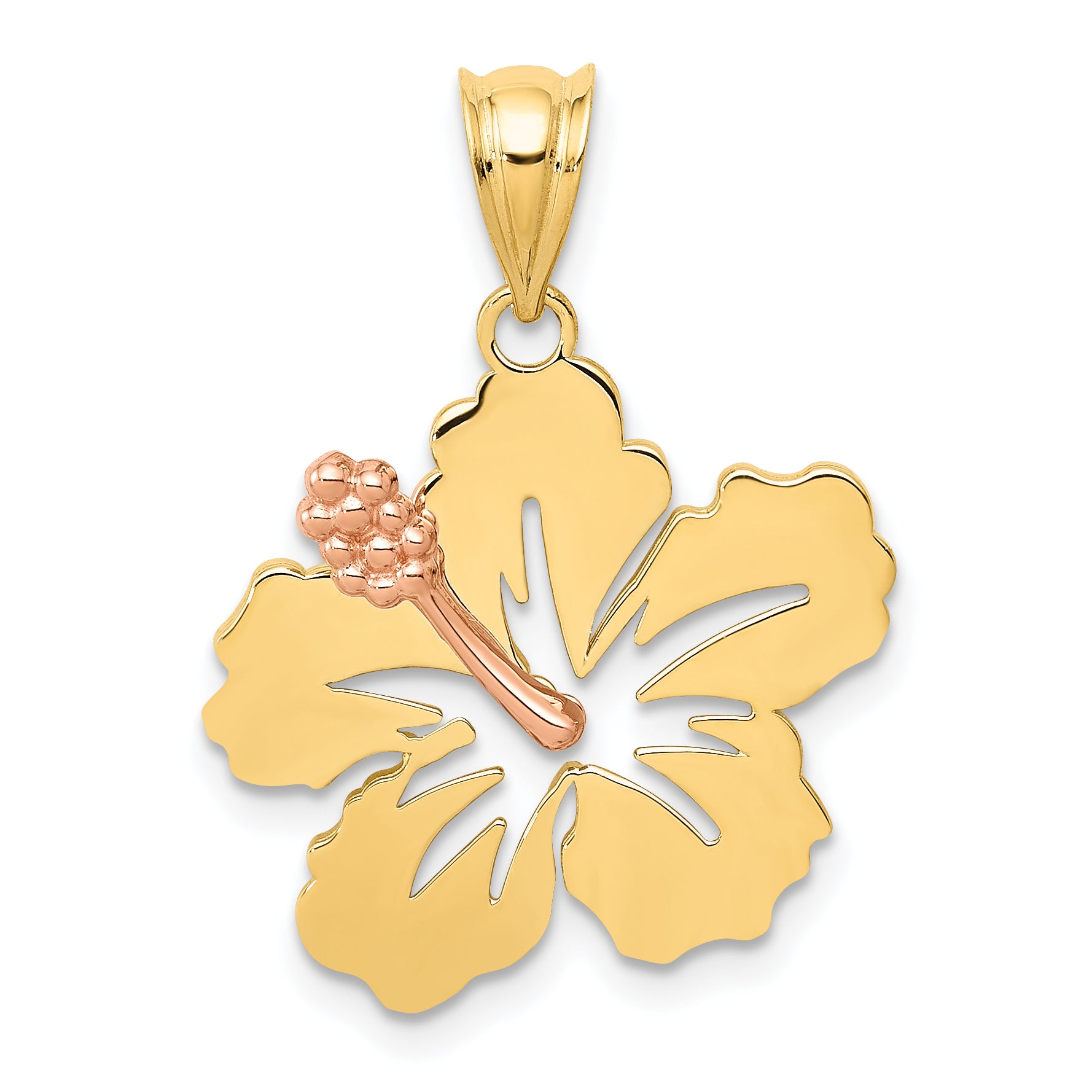 14k Yellow and Rose Gold Hibiscus Flower Pendant Main image