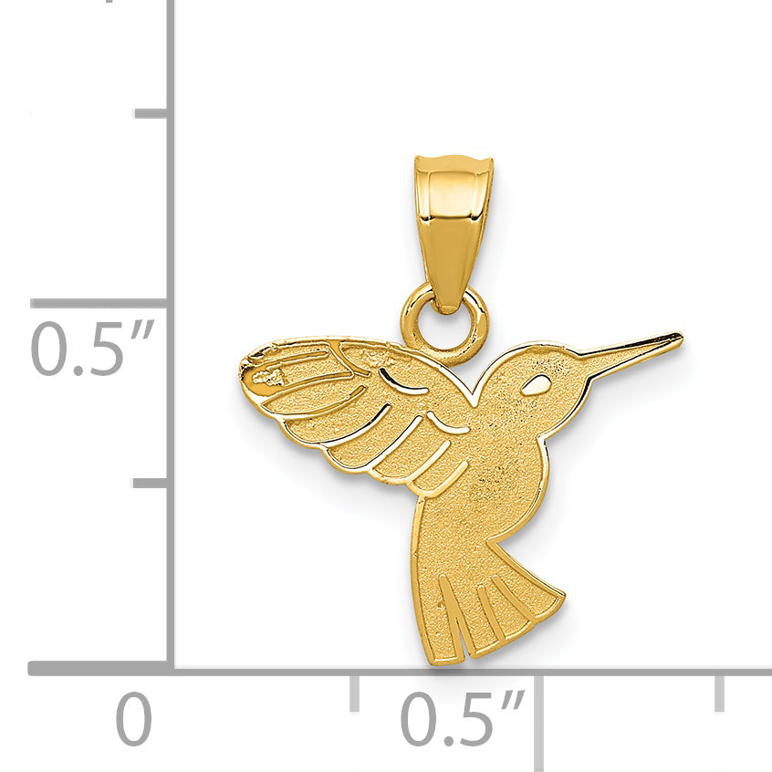 14K Gold Hummingbird Pendant with Polished Textured Design