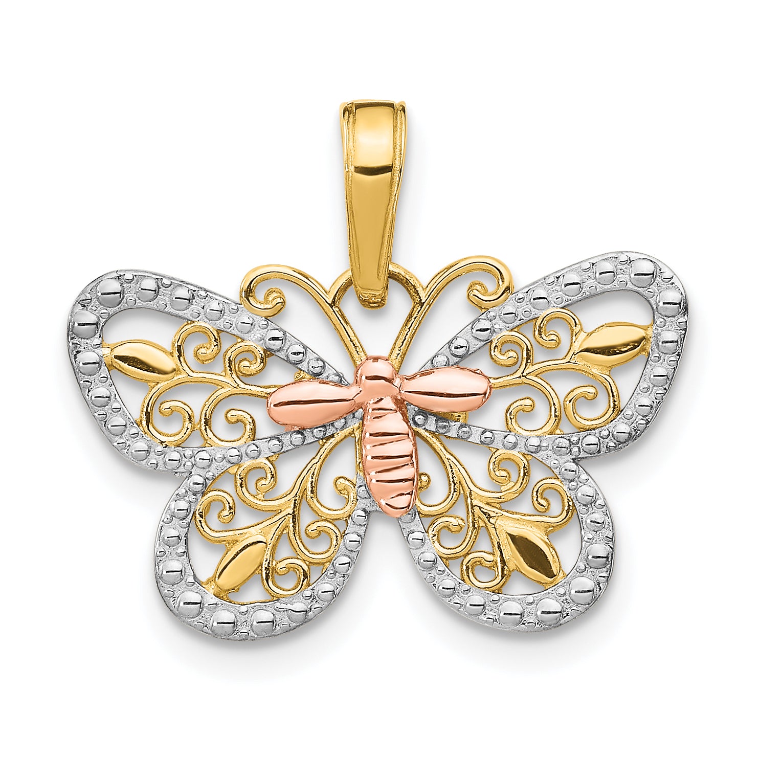 14k Two-tone w/White Rhodium Diamond-cut Butterfly Pendant Main image
