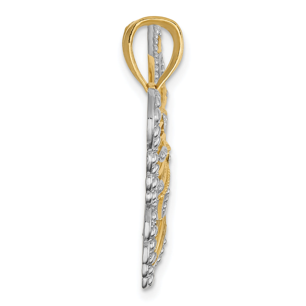 14K Gold and Rhodium Butterfly Pendant with Polished Finish