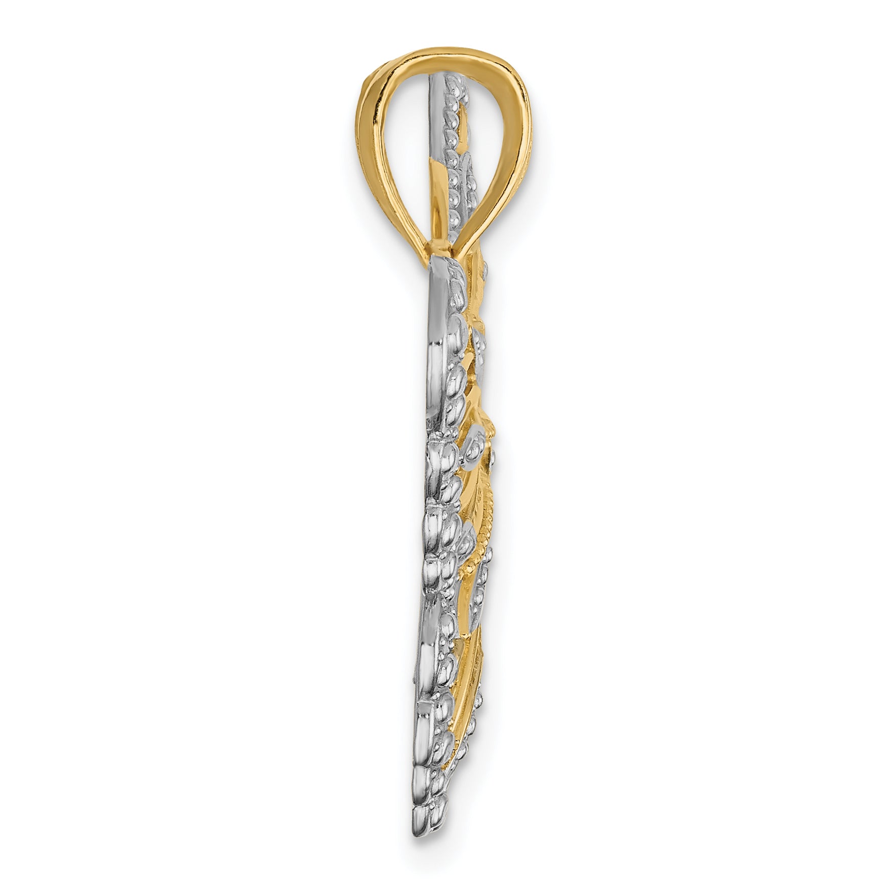 14K Gold and Rhodium Butterfly Pendant with Polished Finish