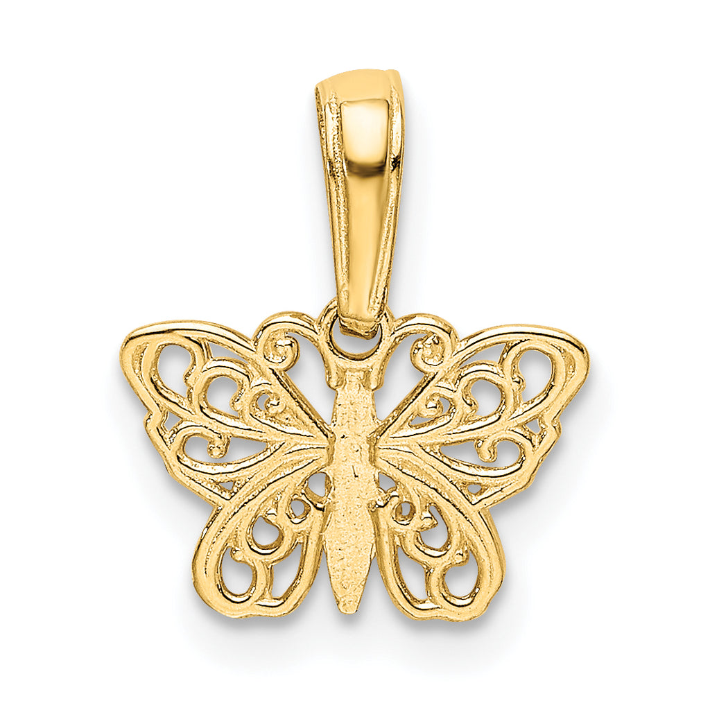 14K Gold Polished Filigree Butterfly Charm Elegant Cast Design