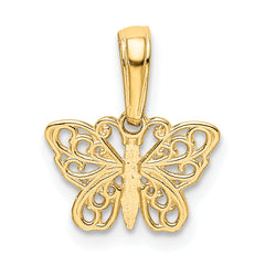 14K Gold Polished Filigree Butterfly Charm Elegant Cast Design