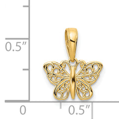 14K Gold Polished Filigree Butterfly Charm Elegant Cast Design
