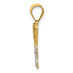 14K Gold and Rhodium Diamond-Cut Butterfly Pendant with Polished Finish