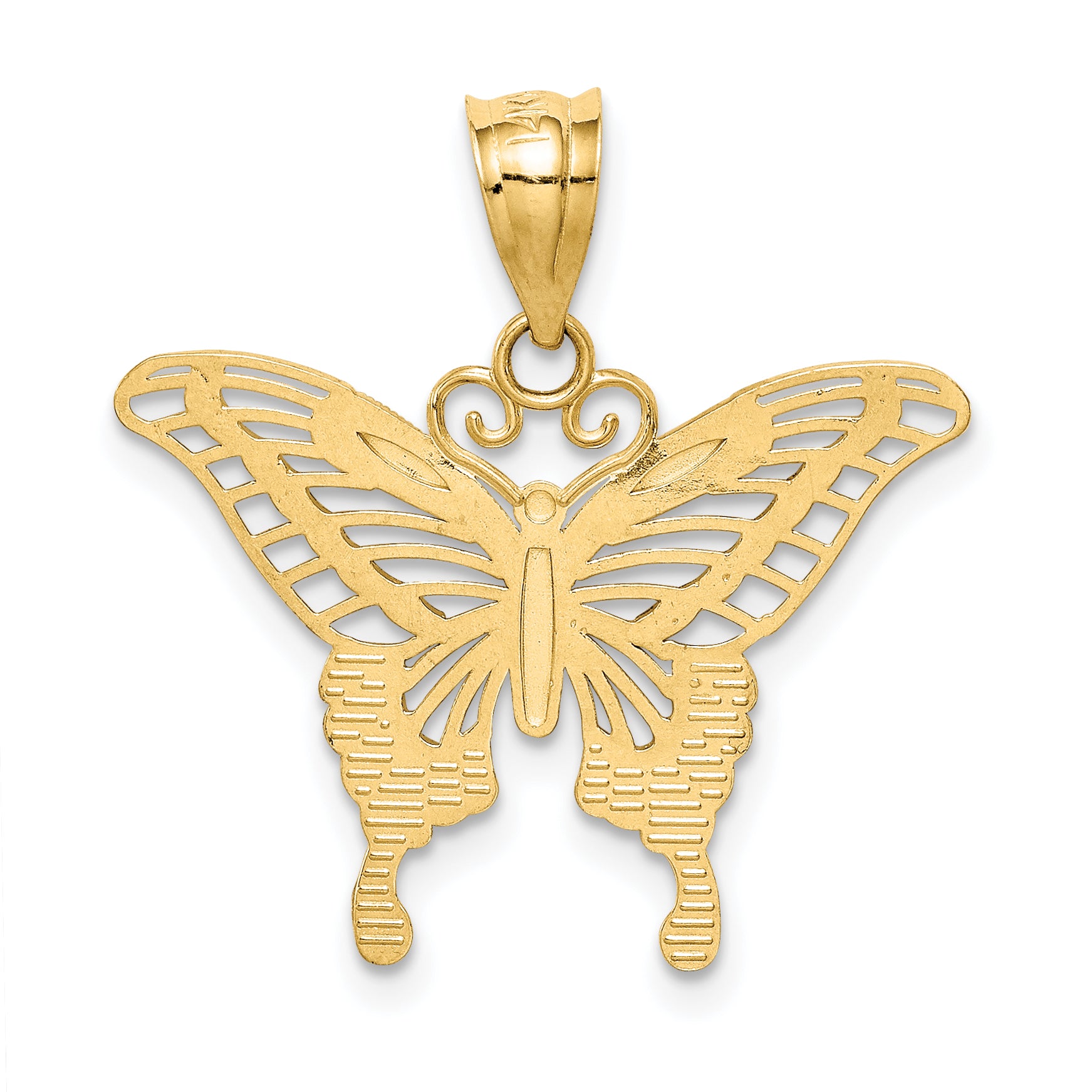 14K Gold and Rhodium Diamond-Cut Butterfly Pendant with Polished Finish
