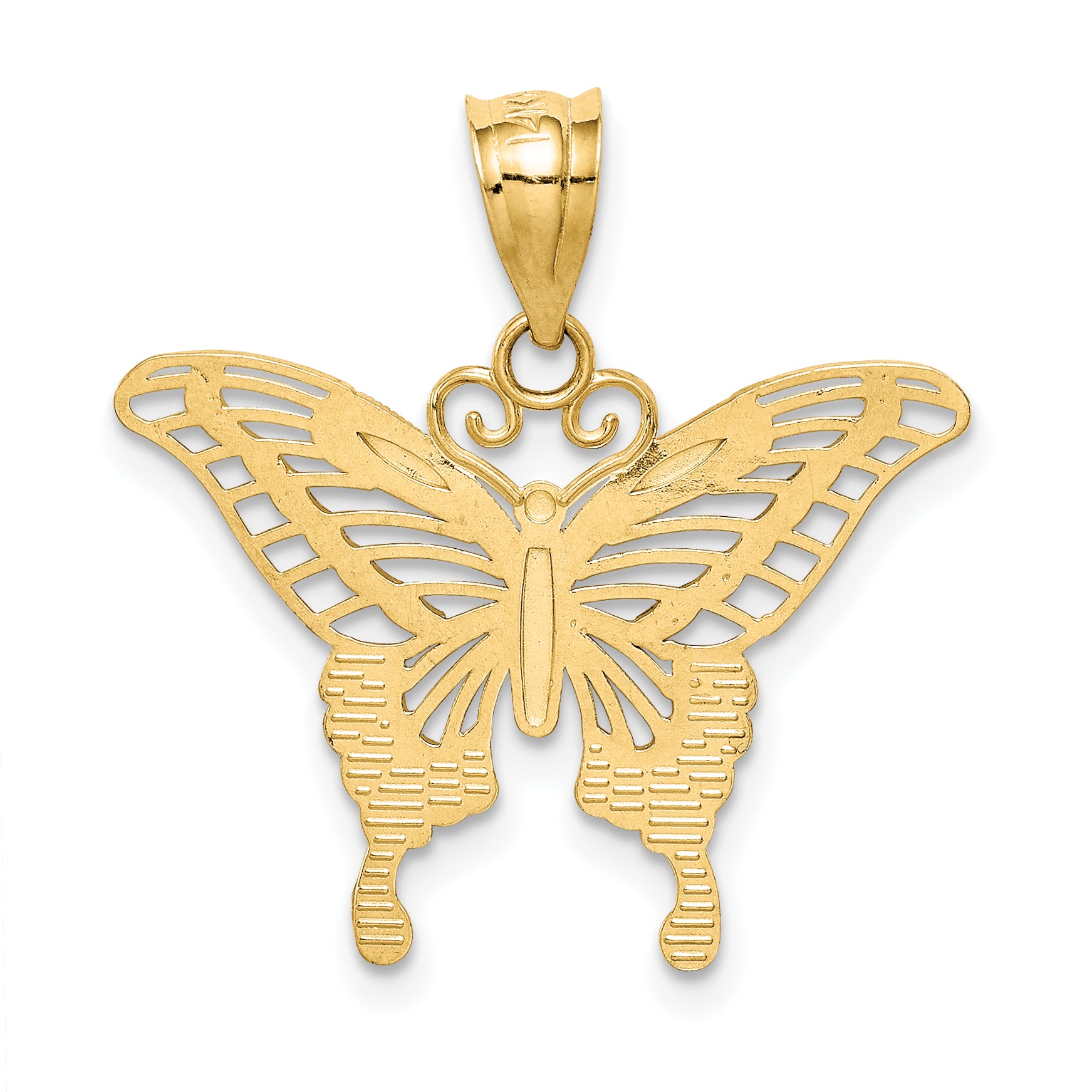 14k and Rhodium Diamond-cut Butterfly Pendant