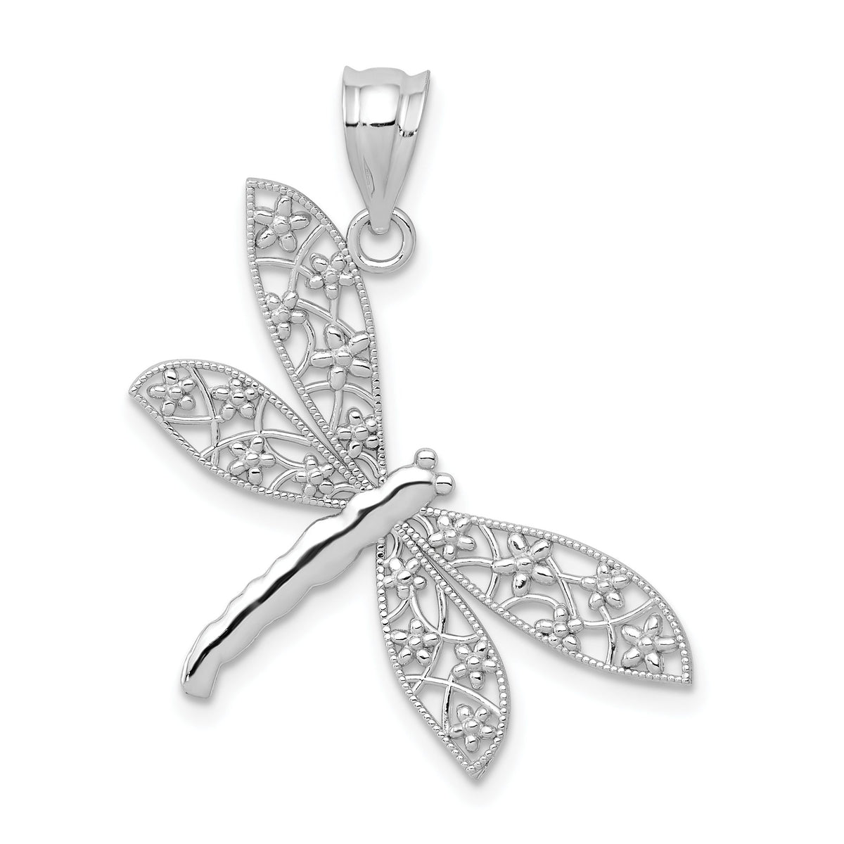 Filigree Dragonfly Pendant in 14K White Gold, 24mm Diamond-Cut - Sophia Jewelers Main image