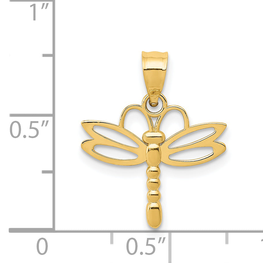 14K Gold Dragonfly Pendant with Polished Finish  Elegant and Solid Design