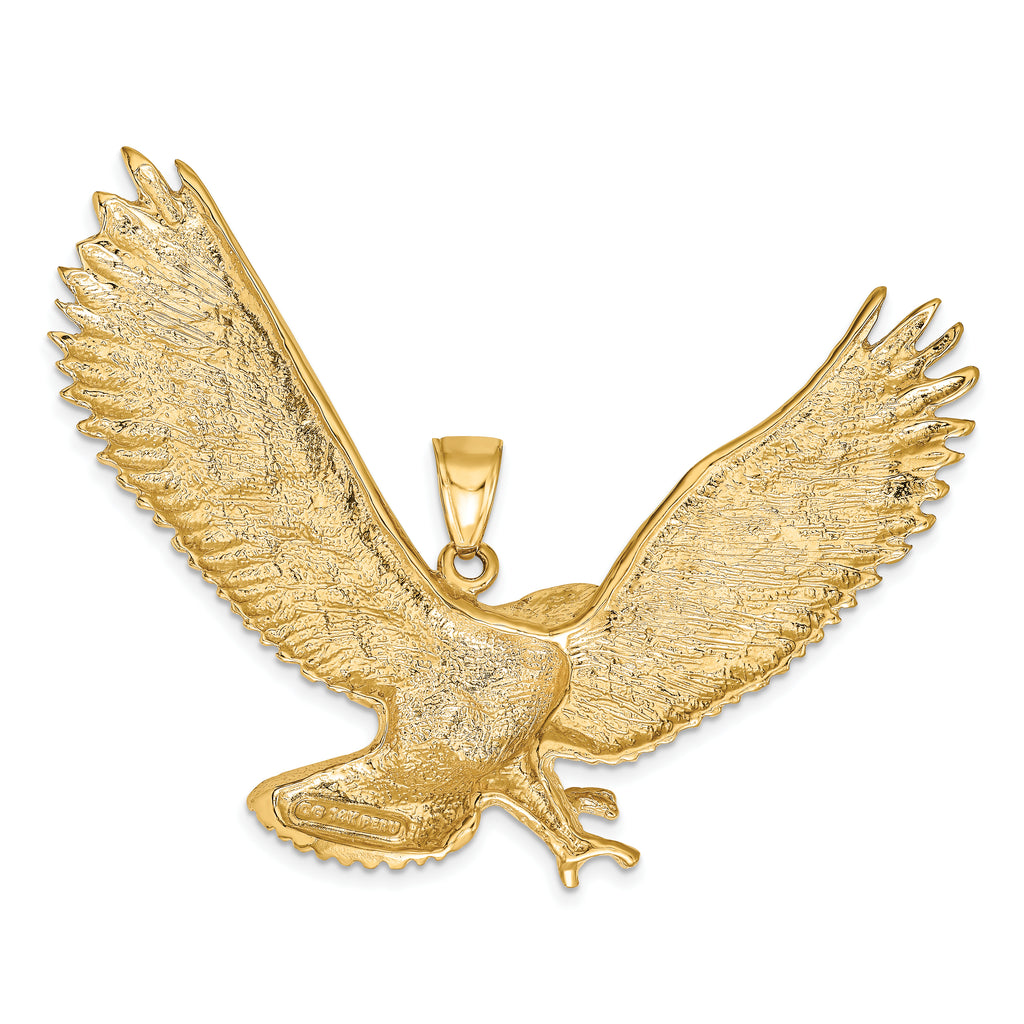 14K Gold Men's Eagle Pendant with Polished Finish and Textured Detail