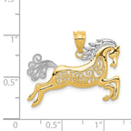 14K Gold and Rhodium Filigree Horse Pendant for Men  Polished, Elegant Design