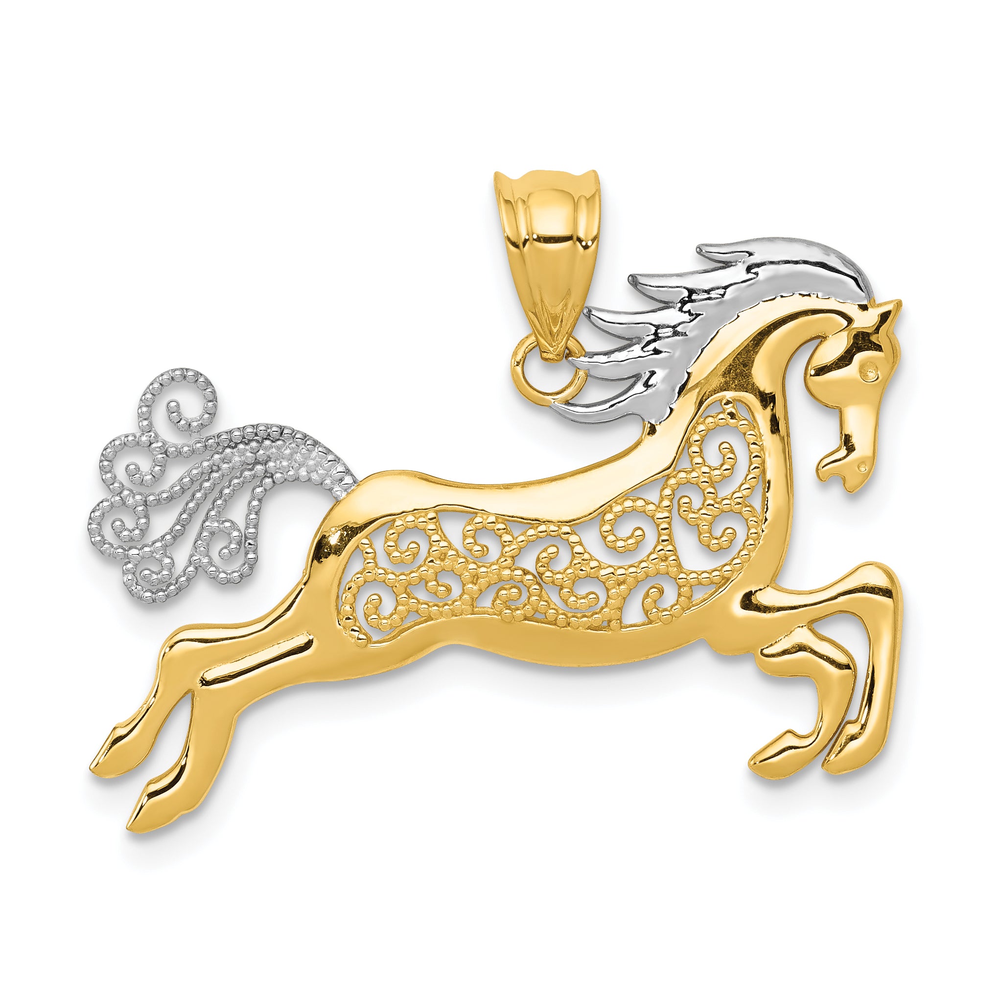 14k w/ Rhodium Filigree Horse Pendant Main image