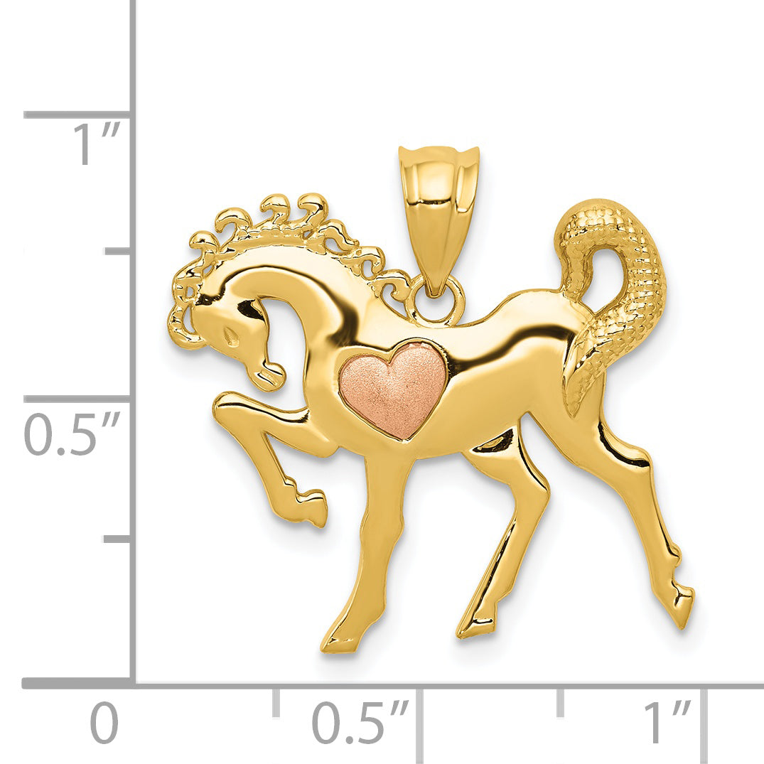 14K Yellow and Rose Gold Horse with Heart Charm  Polished Two-Tone Design