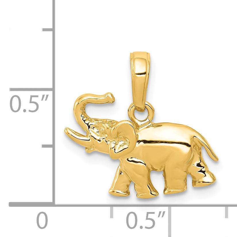 14K Gold Polished Elephant Charm Pendant  Solid, Casted, Elegant Design
