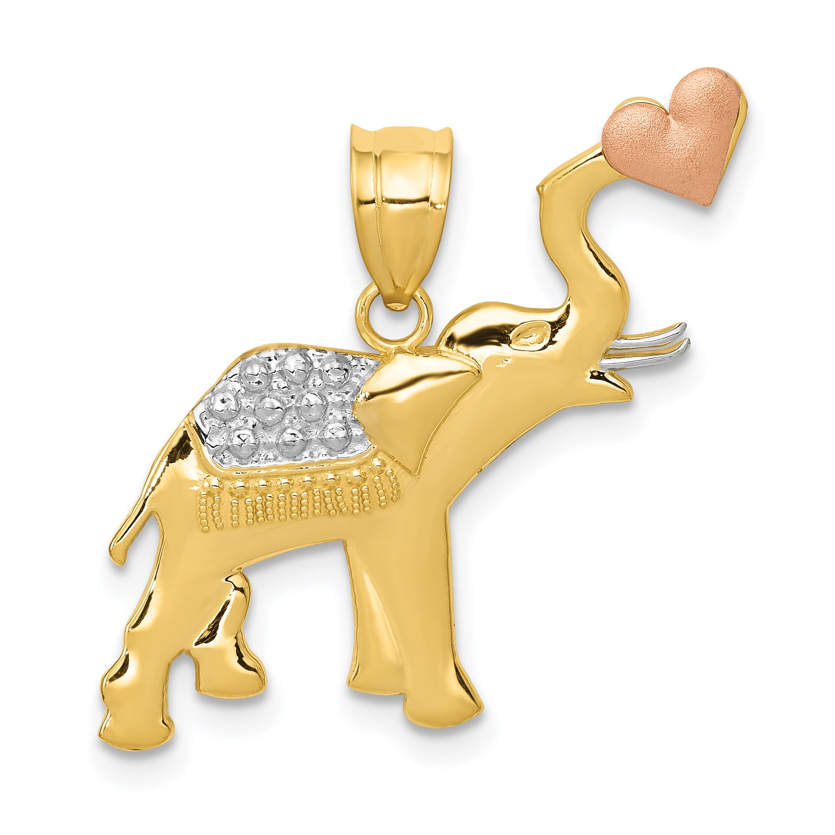14k Two-tone w/White Rhodium D/C Elephant w/Heart Pendant Main image