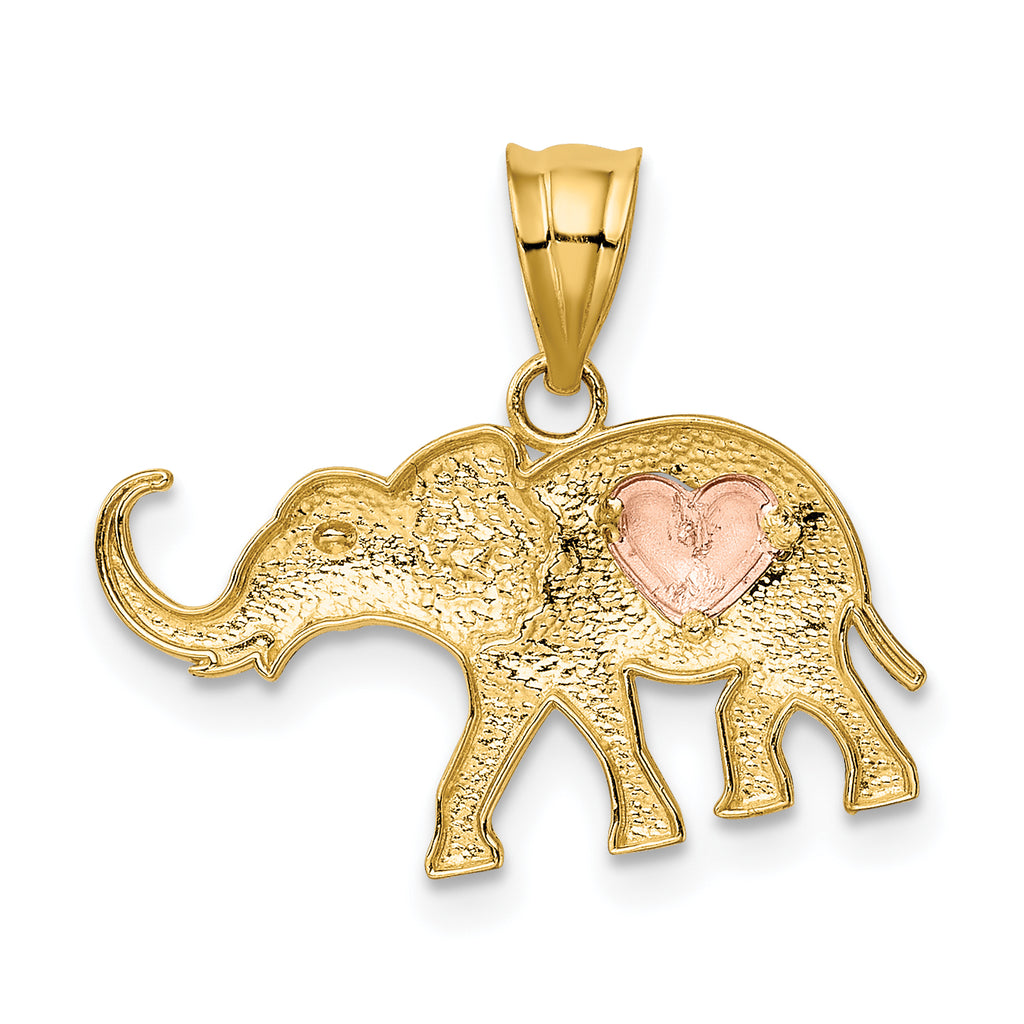 14K Two-Tone Gold Elephant Charm with Heart Elegant, Casted Design