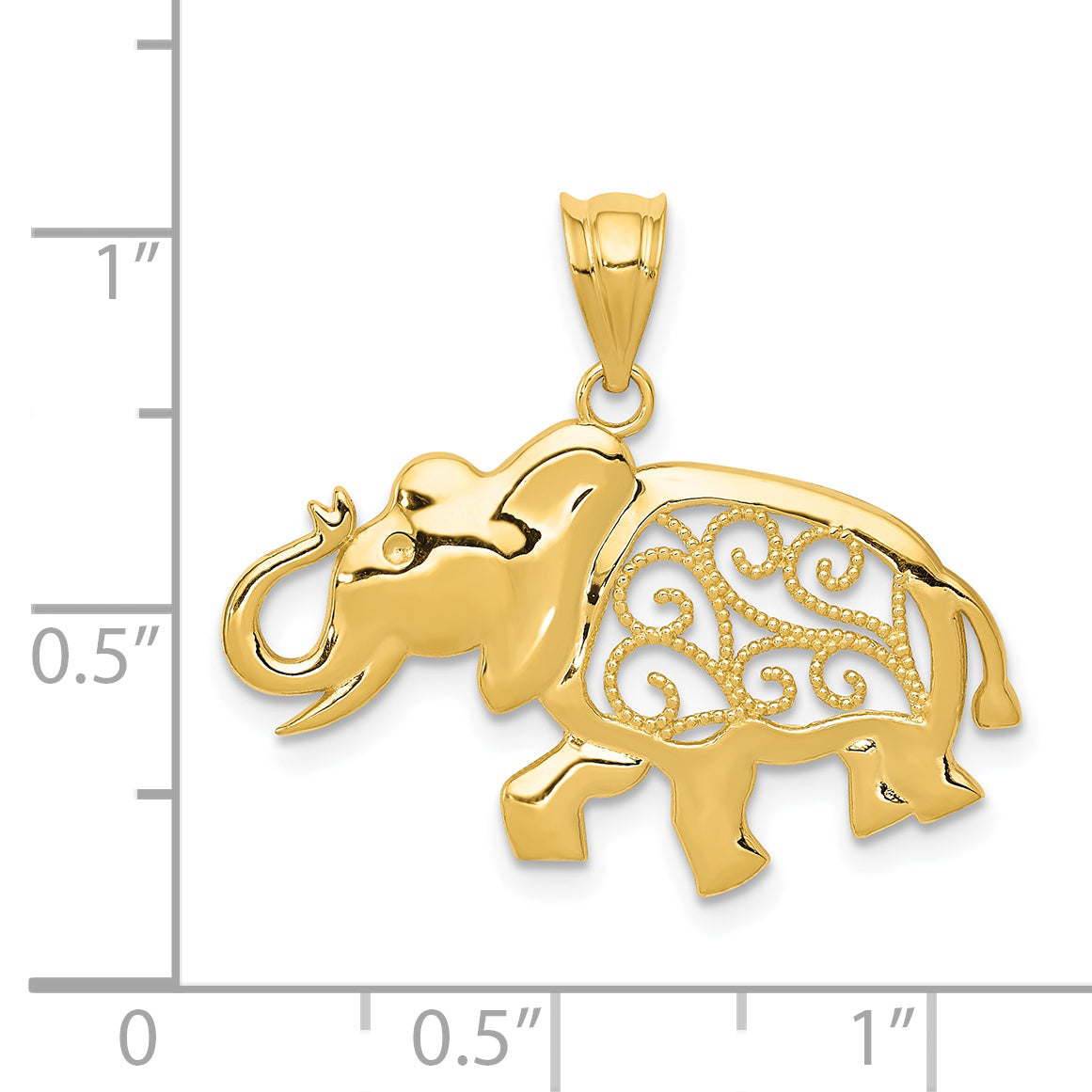 14K Gold Filigree Elephant Pendant  Elegant Casted Design