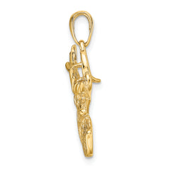 14K Gold Polished Deer Head Charm for Men  Solid Cast Design