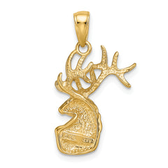 14K Gold Polished Deer Head Charm for Men  Solid Cast Design