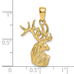 14K Gold Polished Deer Head Charm for Men  Solid Cast Design