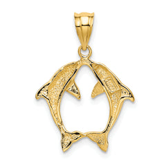 14K Gold Two Dolphins Pendant with Solid Cast Design  Elegant and Themed