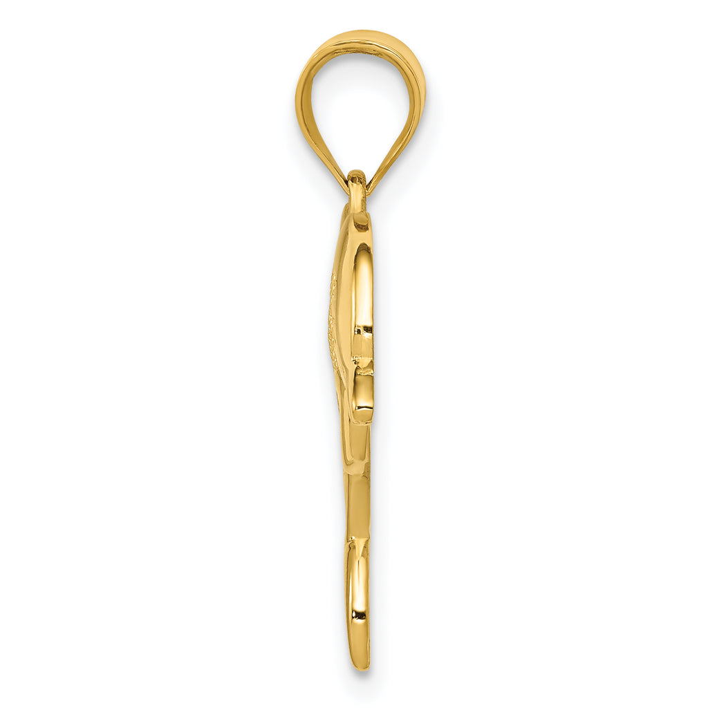 14K Gold Polished Filigree Dolphin Pendant Elegant Ocean-Themed Design