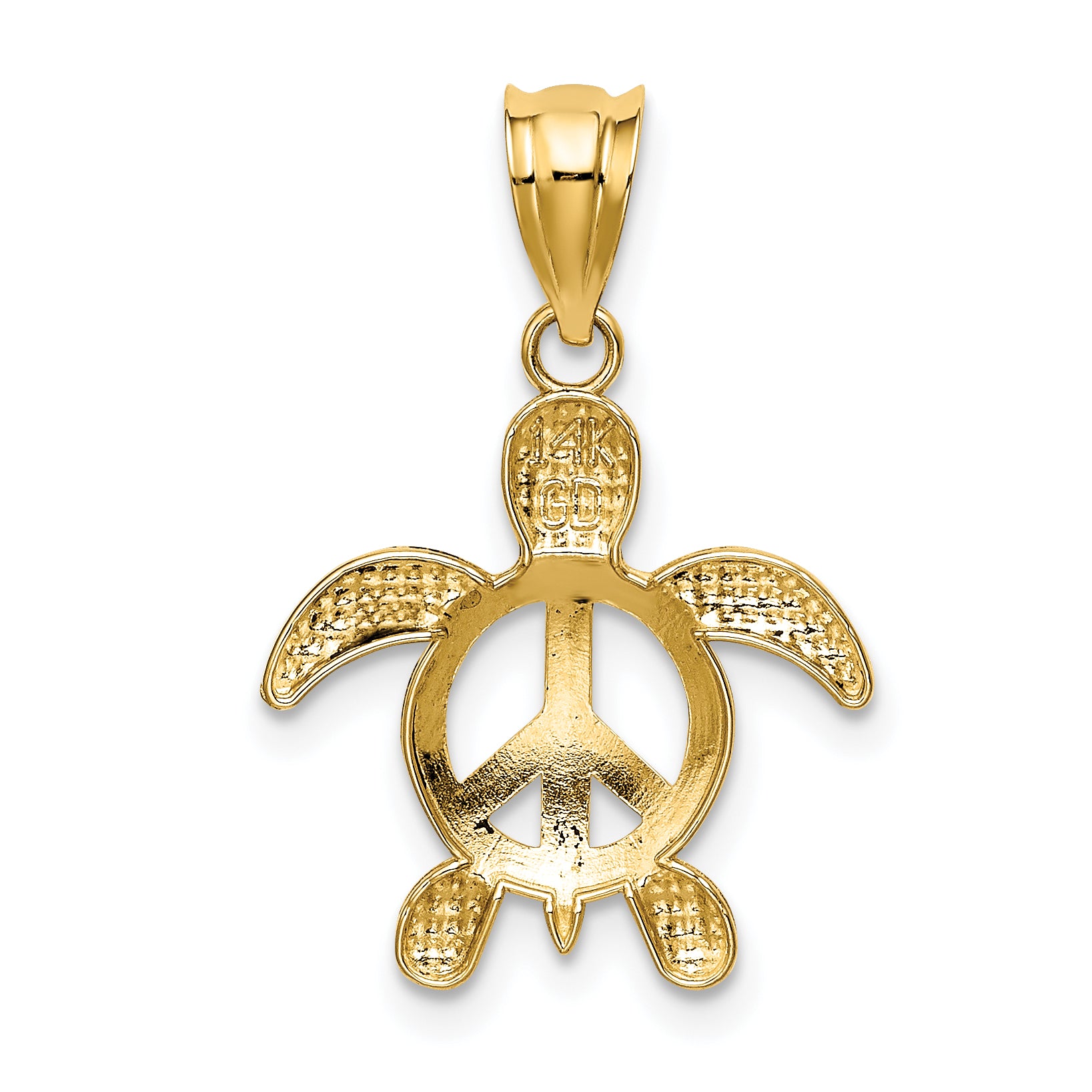 14K Gold Peace Turtle Pendant with Polished Finish for Men