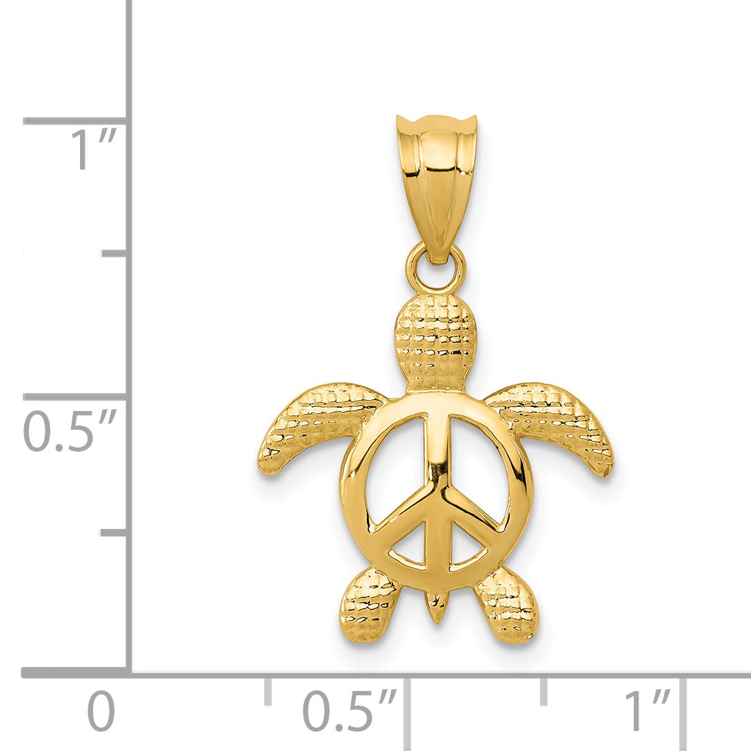 14K Gold Peace Turtle Pendant with Polished Finish for Men
