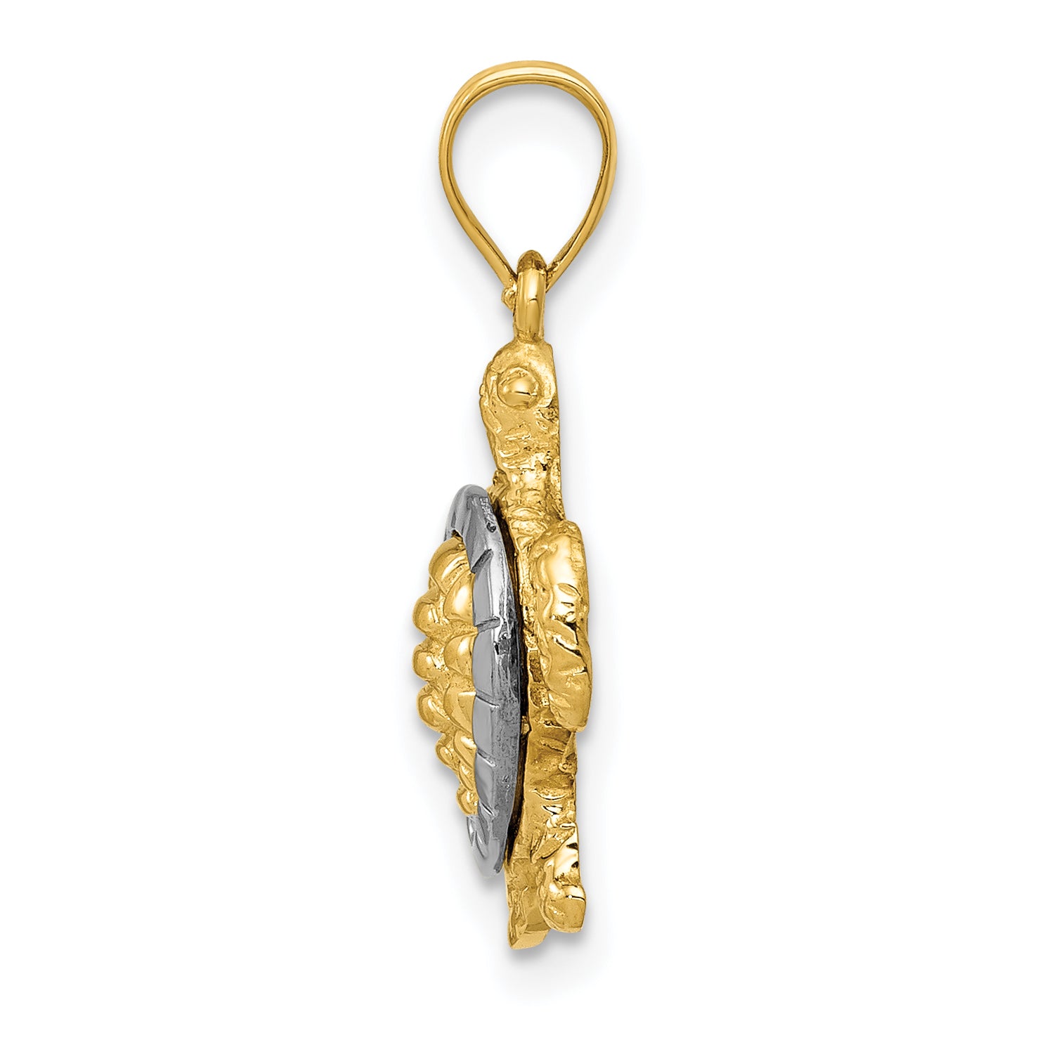 14K Two-Tone Gold Turtle Charm with Polished Finish and Textured Detail