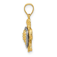 14K Two-Tone Gold Turtle Charm with Polished Finish and Textured Detail
