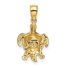 14K Two-Tone Gold Turtle Charm with Polished Finish and Textured Detail