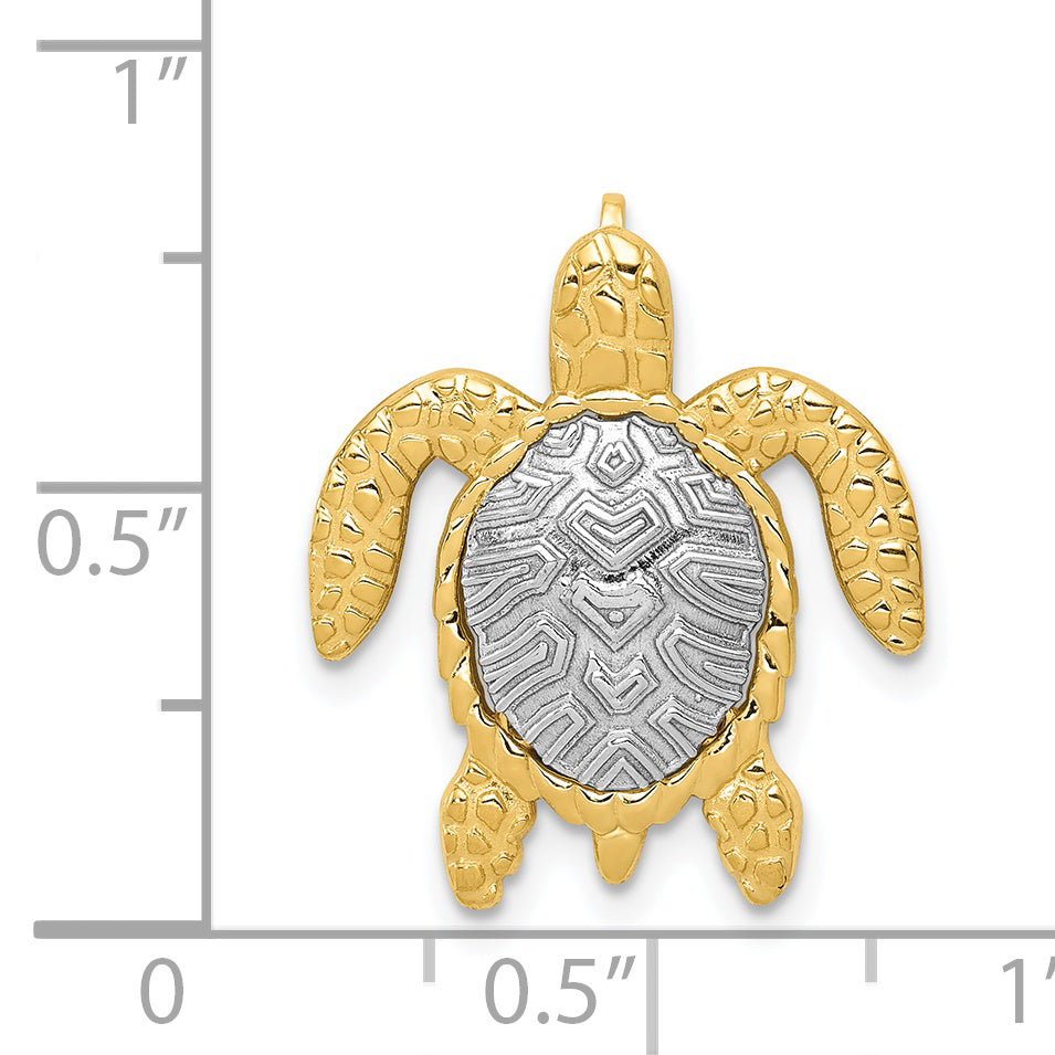 14K Two-Tone Gold Turtle Pendant Slide with Polished Finish
