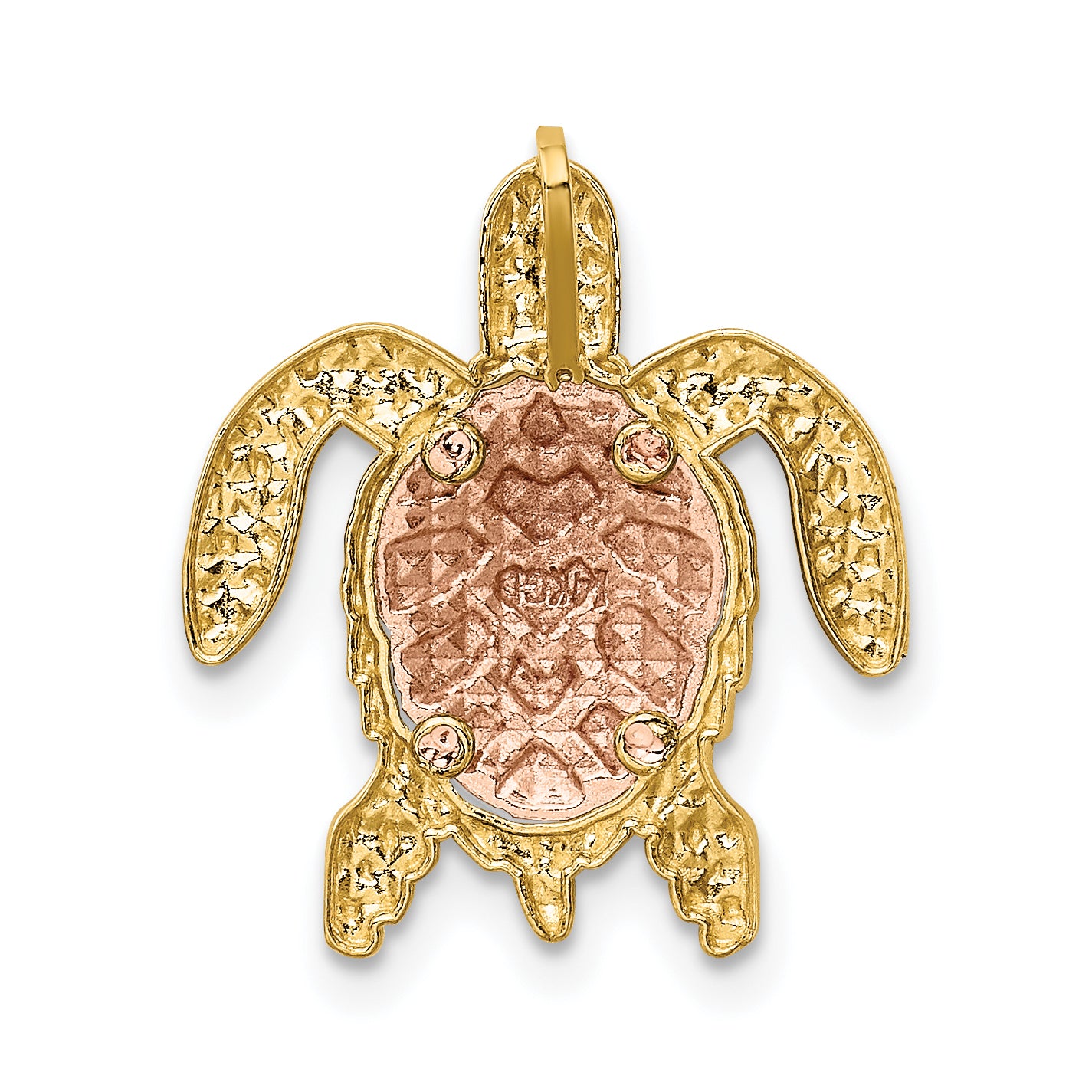 14K Two-Tone Gold Turtle Pendant Slide with Textured Rhodium Detailing
