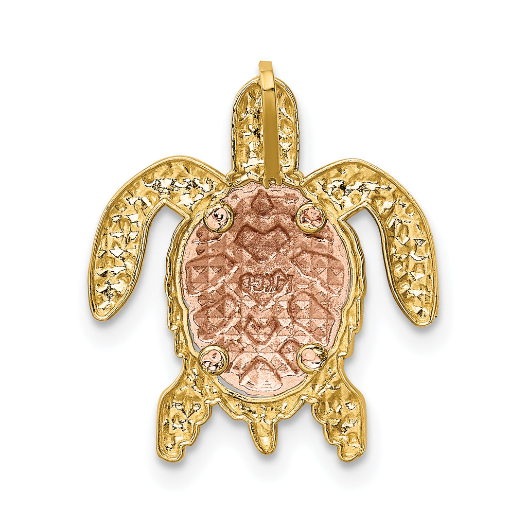14K Two-Tone Gold Turtle Pendant Slide with Textured Rhodium Detailing