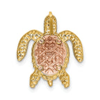 14K Two-Tone Gold Turtle Pendant Slide with Textured Rhodium Detailing