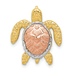 14K Two-Tone w/ White Rhodium Turtle Pendant Slide