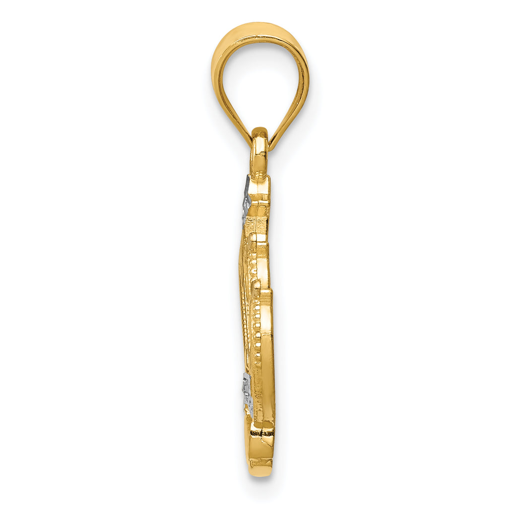 14K Gold and Rhodium Crown Pendant with Polished Finish