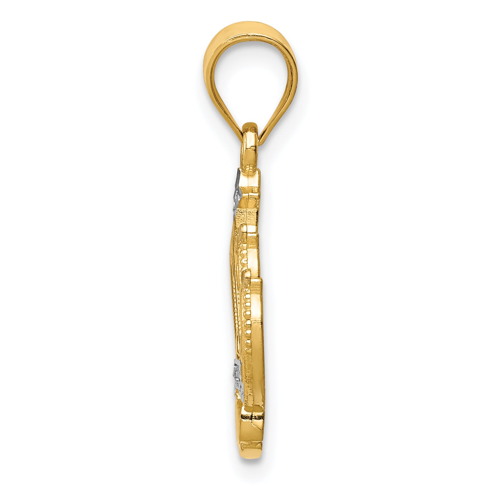 14K Gold and Rhodium Crown Pendant with Polished Finish