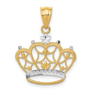Crown Pendant in 14K Two-Tone Gold, 18mm Textured - Sophia Jewelers
