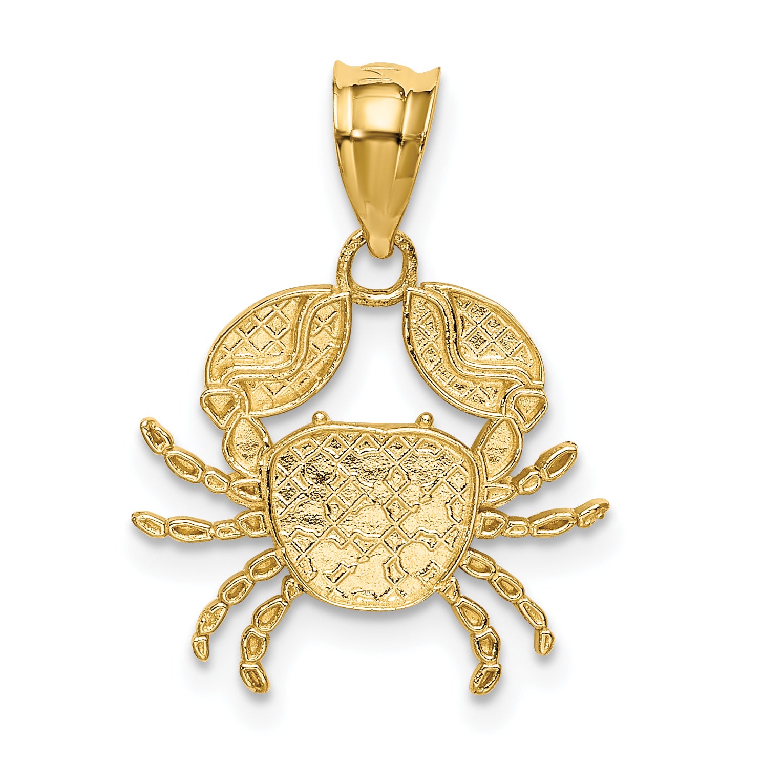 14K Gold Diamond-Cut Crab Pendant with Rhodium Accents  Polished & Solid