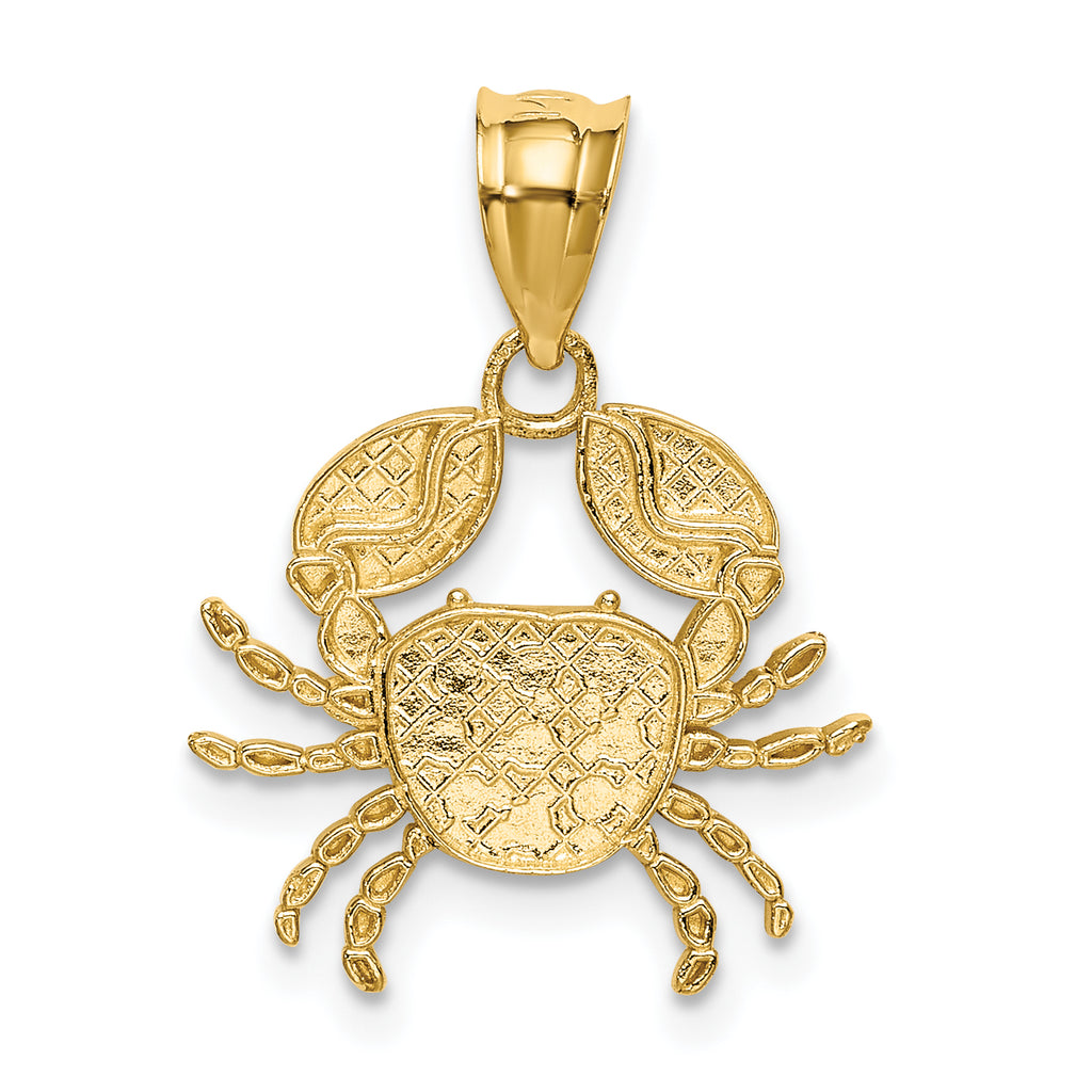 14K Gold Diamond-Cut Crab Pendant with Rhodium Accents  Polished & Solid