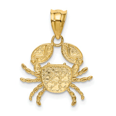 14K Gold Diamond-Cut Crab Pendant with Rhodium Accents  Polished & Solid