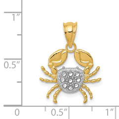 14K Gold Diamond-Cut Crab Pendant with Rhodium Accents  Polished & Solid